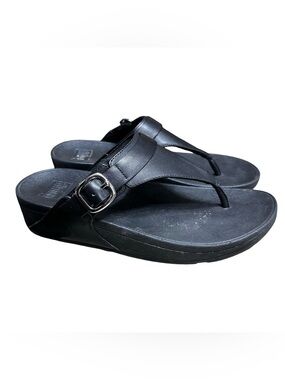 Fitflop Black LULU Adjustable Leather Toe-Posts Sandals Size 9 Slip On Comfort
